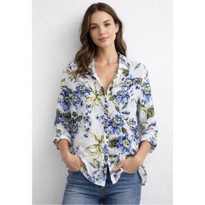 Joie 100% Linen Floral Button Down Shirt French Sezane Style Size 1X